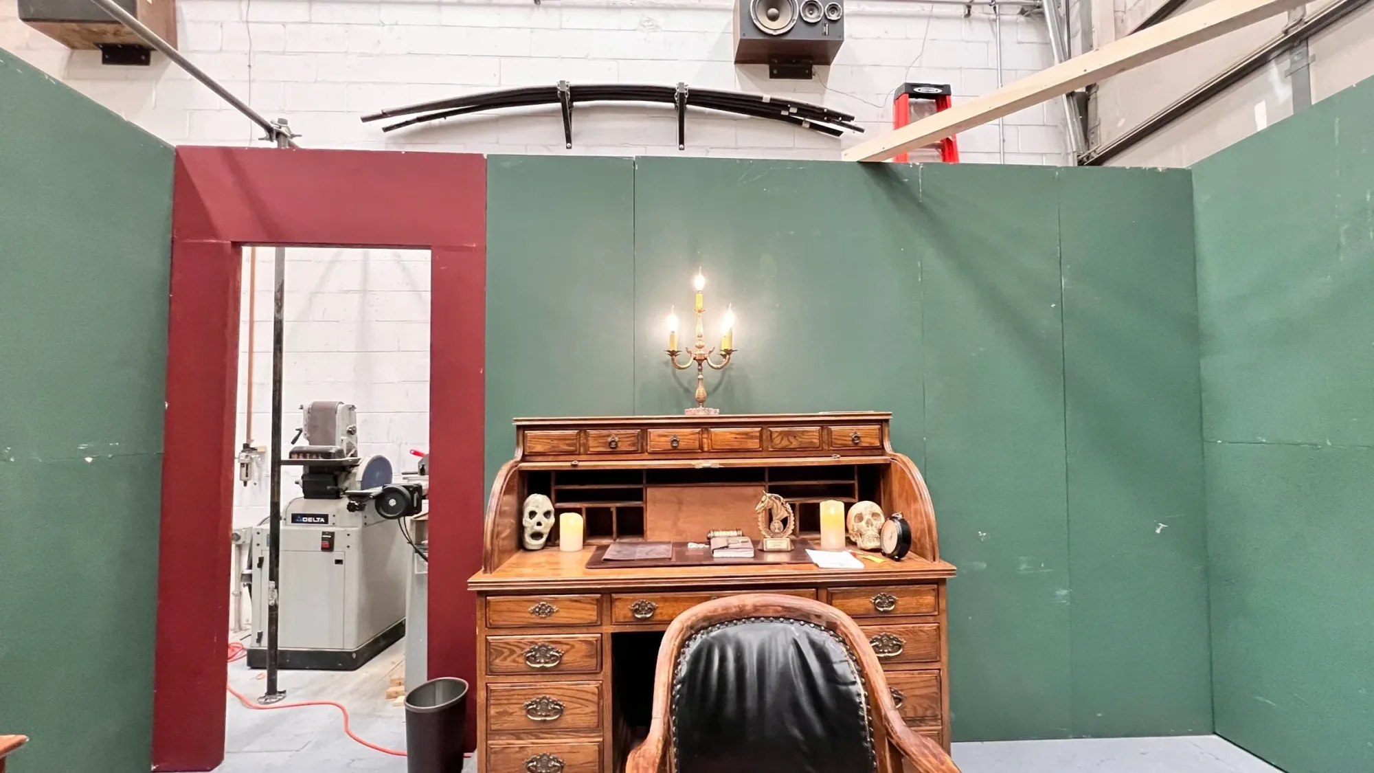 the set going up in the shop