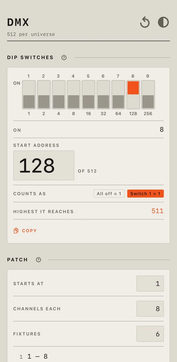 address 128, counted as the switch total — switch 8 alone. highest reachable this way: 511